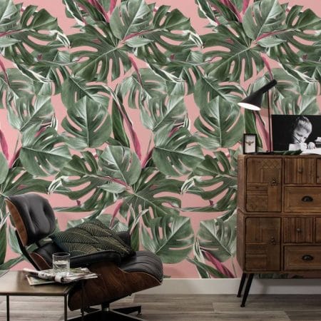 Duurzaam Behang | Monstera | Roze | 97.4 x 280 cm | Kek Amsterdam | Peltenburg Natuurverf