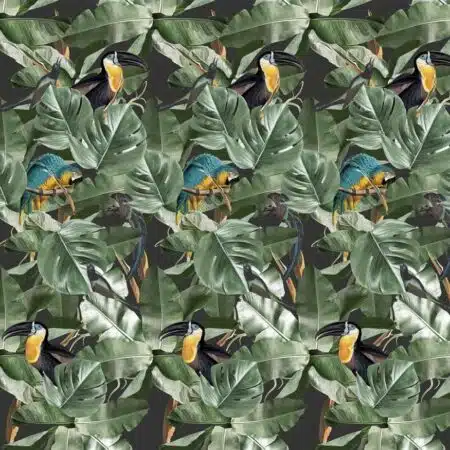 Duurzaam Behang | Botanical Birdss | Zwart | 97.4 x 280 cm | Kek Amsterdam | Peltenburg Natuurverf