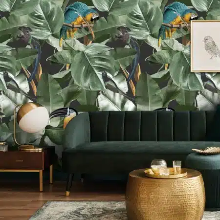 Duurzaam Behang | Botanical Birdss | Zwart | 97.4 x 280 cm | Kek Amsterdam | Peltenburg Natuurverf