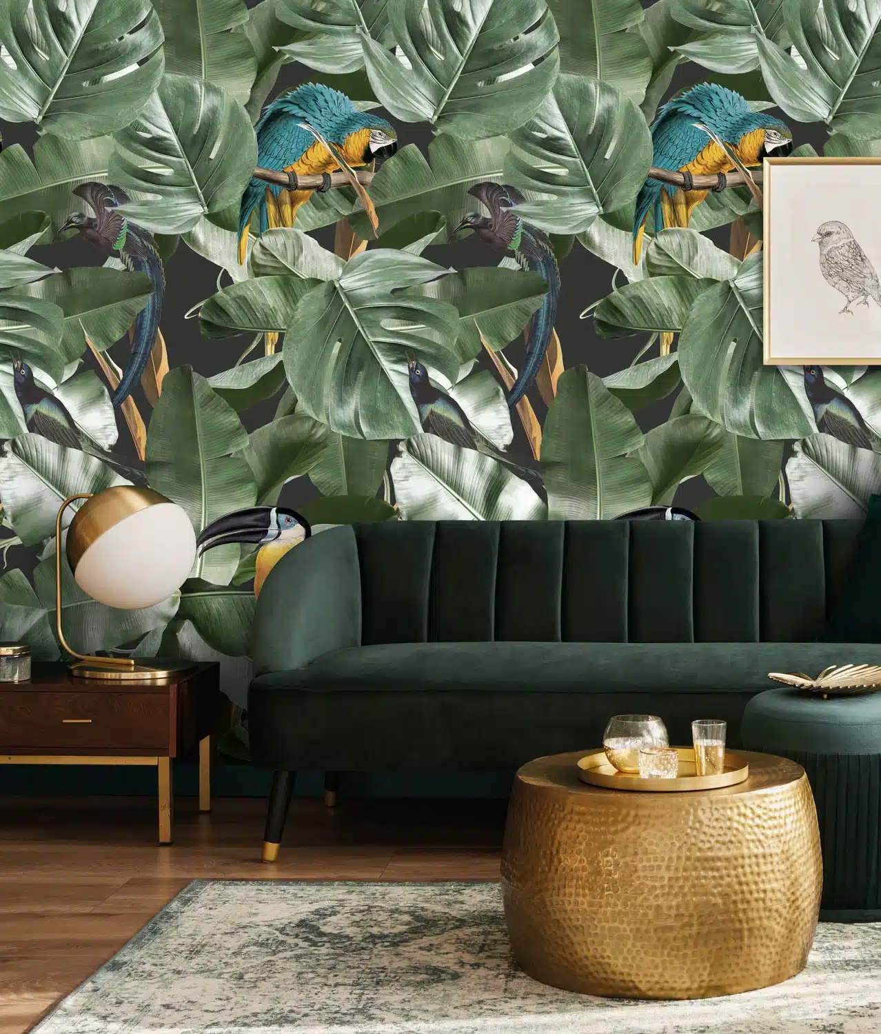 Duurzaam Behang | Botanical Birdss | Zwart | 97.4 x 280 cm | Kek Amsterdam | Peltenburg Natuurverf