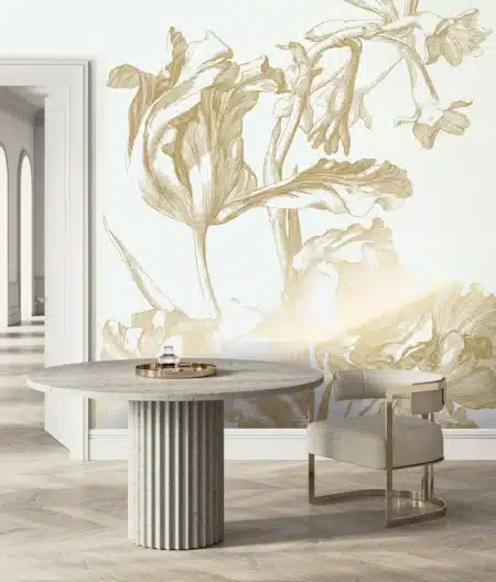 Duurzaam Fotobehang | Engraved Flowers | Off-white/Gold |  Kek Amsterdam | Peltenburg Natuurverf - Afbeelding 2