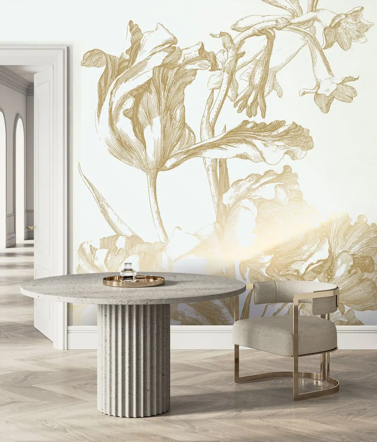 Duurzaam Fotobehang | Engraved Flowers | Off-white/Gold |  Kek Amsterdam | Peltenburg Natuurverf - Afbeelding 2