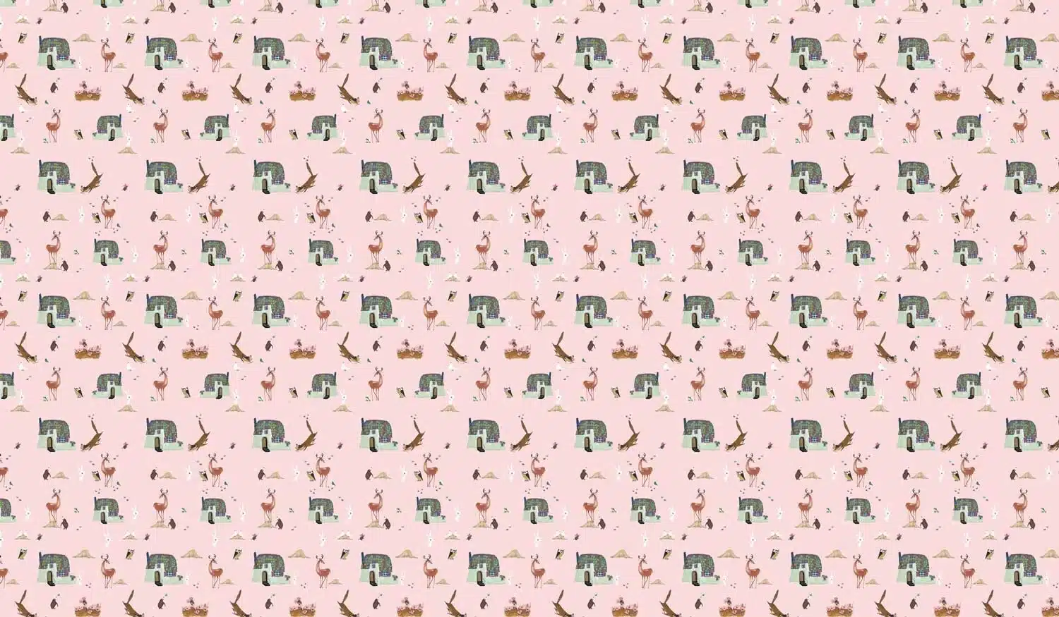 Duurzaam Kinderbehang | Forest Animals | Roze | 97.4 x 280 cm | Kek Amsterdam | Peltenburg Natuurverf - Afbeelding 2