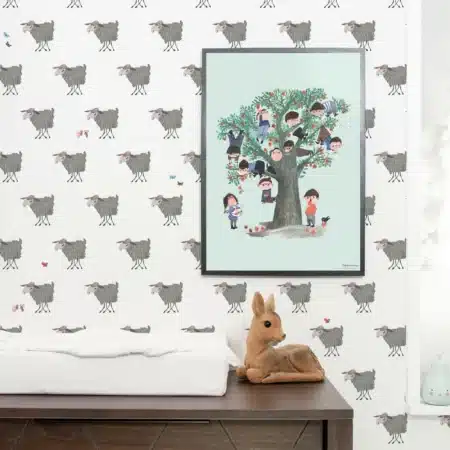Duurzaam Kinderbehang | Schaapjes | 97.4 x 280 cm | Kek Amsterdam | Peltenburg Natuurverf