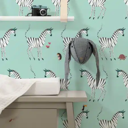 Duurzaam Kinderbehang | Zebra | Mint | 97.4 x 280 cm | Kek Amsterdam | Peltenburg Natuurverf
