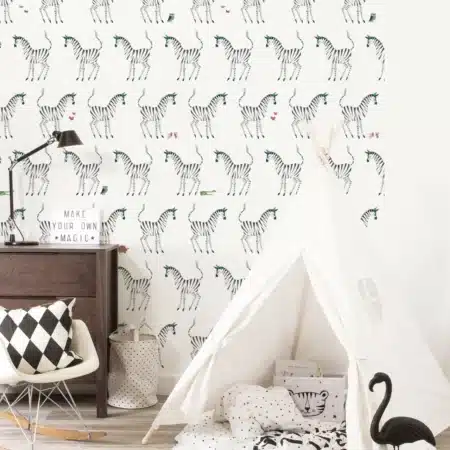 Duurzaam Kinderbehang | Zebra | Wit | 97.4 x 280 cm | Kek Amsterdam | Peltenburg Natuurverf