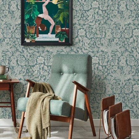 Duurzaam Behang | Getekende Bloemen | Blauw |100 x 280 cm | Kek Amsterdam | Peltenburg Natuurverf