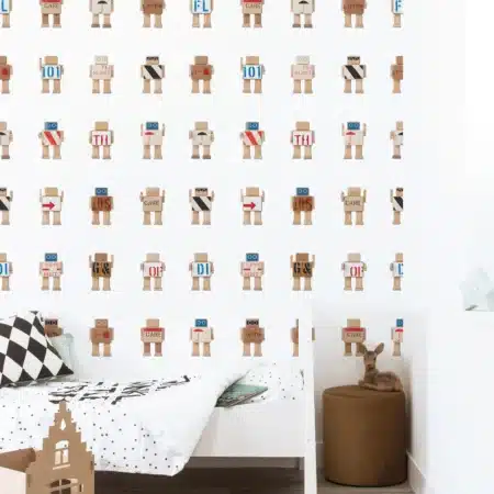 Duurzaam Kinderbehang | Rijkswachters | Wit | 97.4 x 280 cm | Kek Amsterdam | Peltenburg Natuurverf