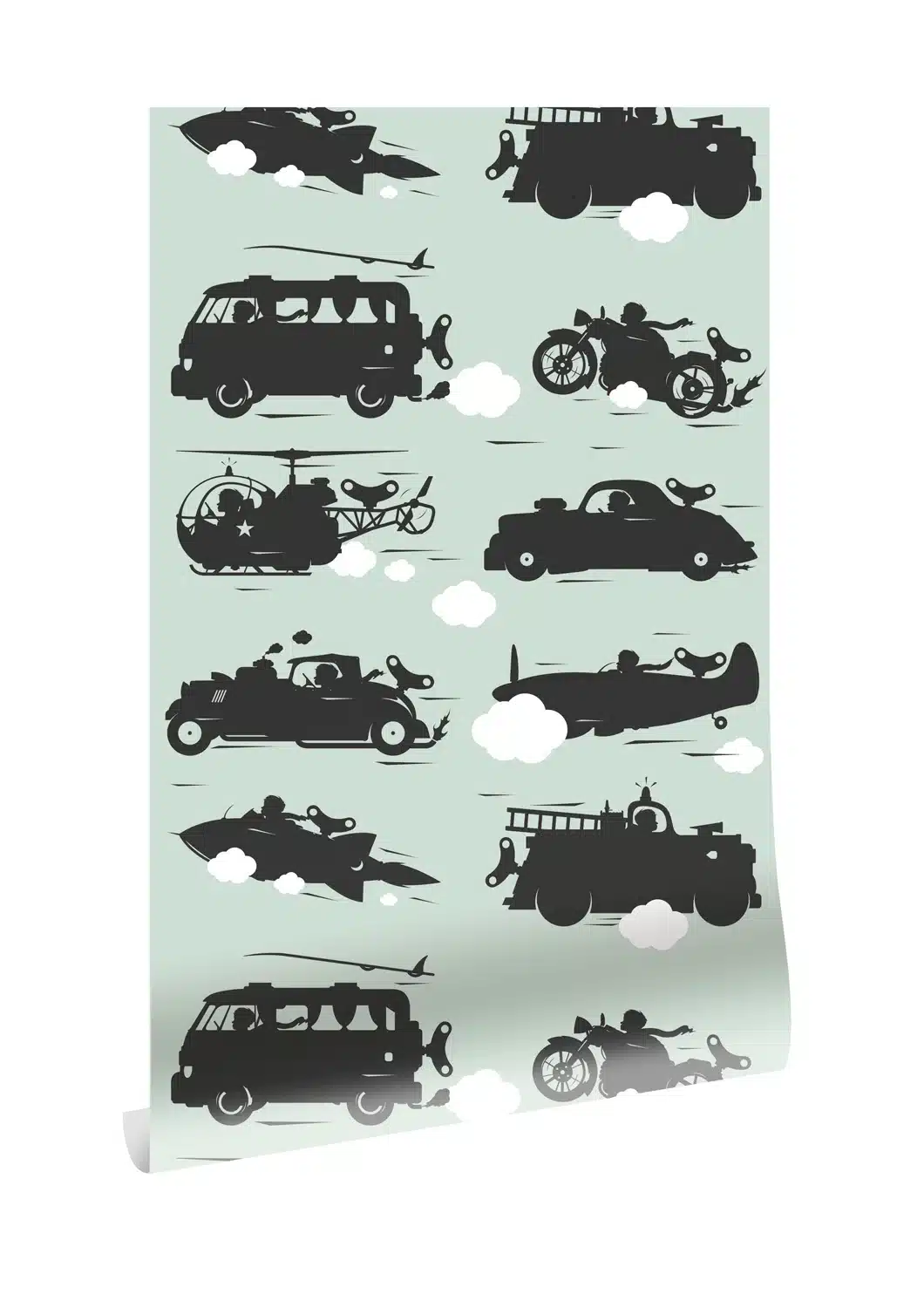 Duurzaam Kinderbehang | Voertuigen | Groen | 97.4 x 280 cm | Kek Amsterdam | Peltenburg Natuurverf - Afbeelding 3