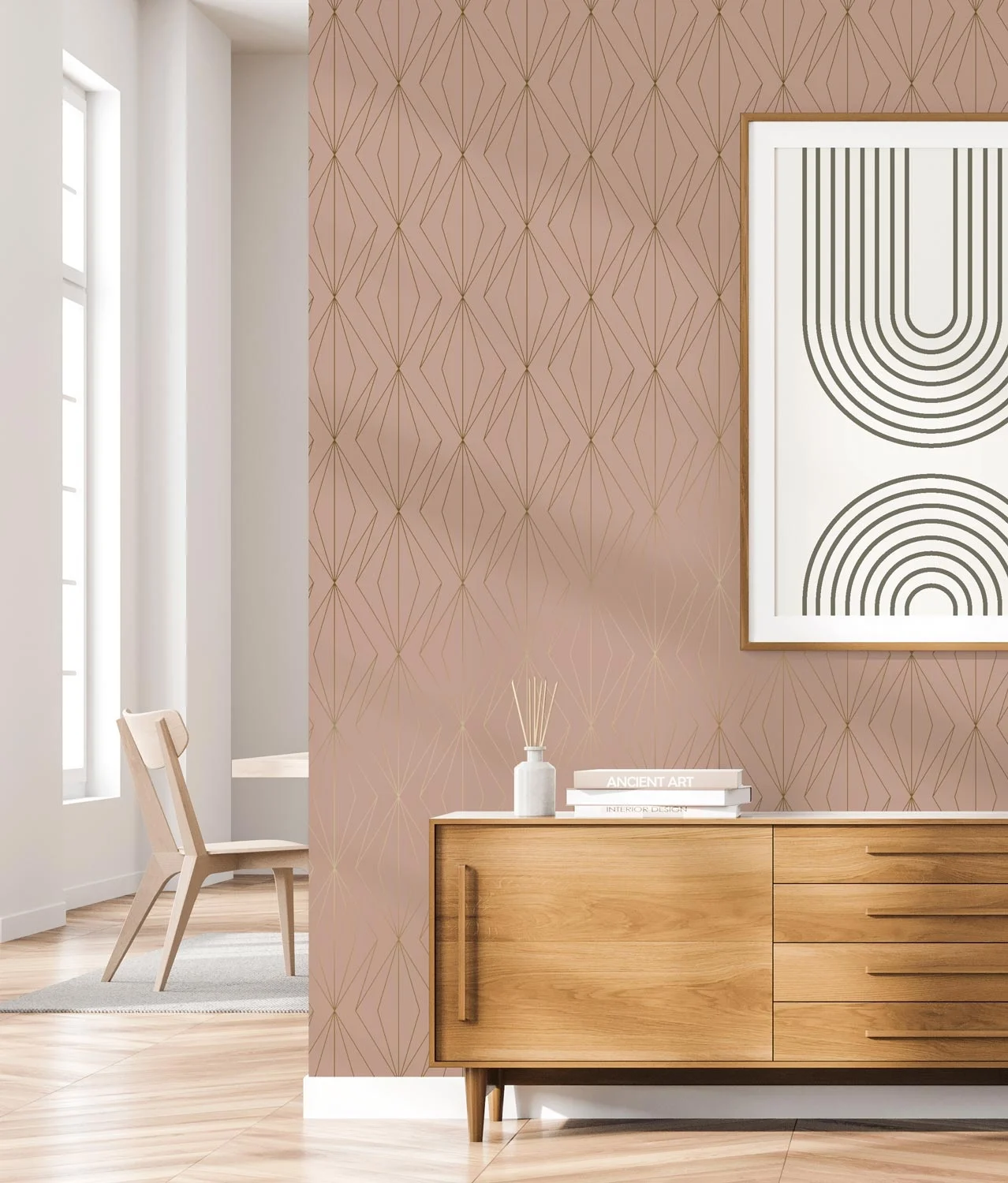 Duurzaam Behang | Golden Lines | Goud geometrische lijnen | Nude II |100 x 280 cm | Kek Amsterdam | Peltenburg Natuurverf - Afbeelding 2