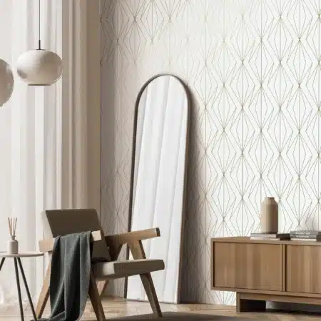 Duurzaam Behang | Golden Lines | Goud grafische lijnen | Off-white |100 x 280 cm | Kek Amsterdam | Peltenburg Natuurverf