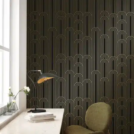 Duurzaam Behang | Golden Lines | Goud geometrische lijnen | Zwart I |100 x 280 cm | Kek Amsterdam | Peltenburg Natuurverf