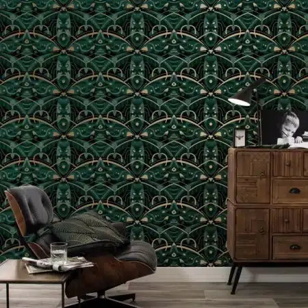 Duurzaam Behang | Goud behang | Art Déco Animaux | Beetle Groen | 50 cm x 10 m | Kek Amsterdam | Peltenburg Natuurverf