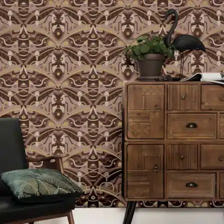 Duurzaam Behang | Goud behang | Art Déco Animaux | Beetle Taupe | 50 cm x 10 m | Kek Amsterdam | Peltenburg Natuurverf