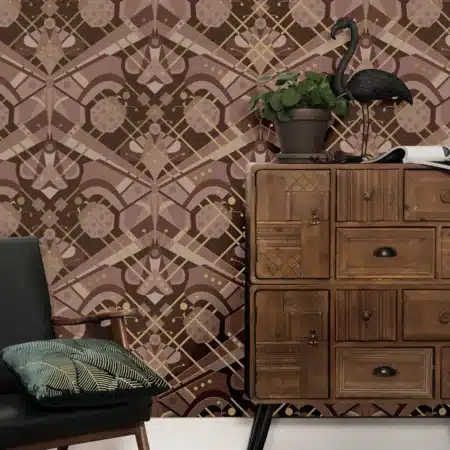 Duurzaam Behang | Goud behang | Art Déco Animaux | Animaux Butterfly Taupe | 50 cm x 10 m | Kek Amsterdam | Peltenburg Natuurverf