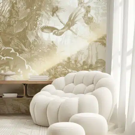 Duurzaam Goudbehang | Tropical Landscapes | Off-white/Gold |  Kek Amsterdam | Peltenburg Natuurverf